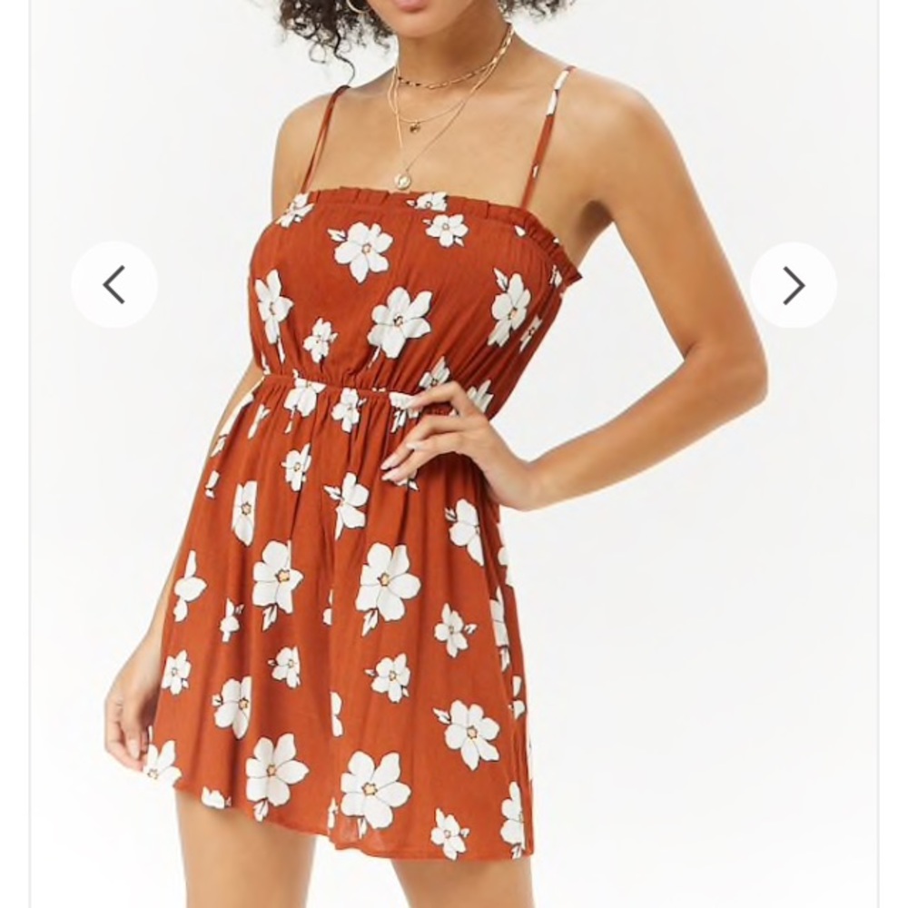 XL Orange floral thick strapped mini dress!